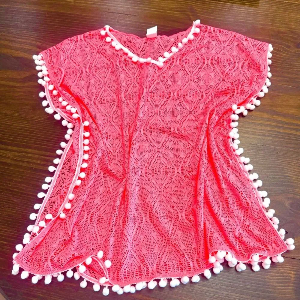 Girls hot pink lace swim coverup